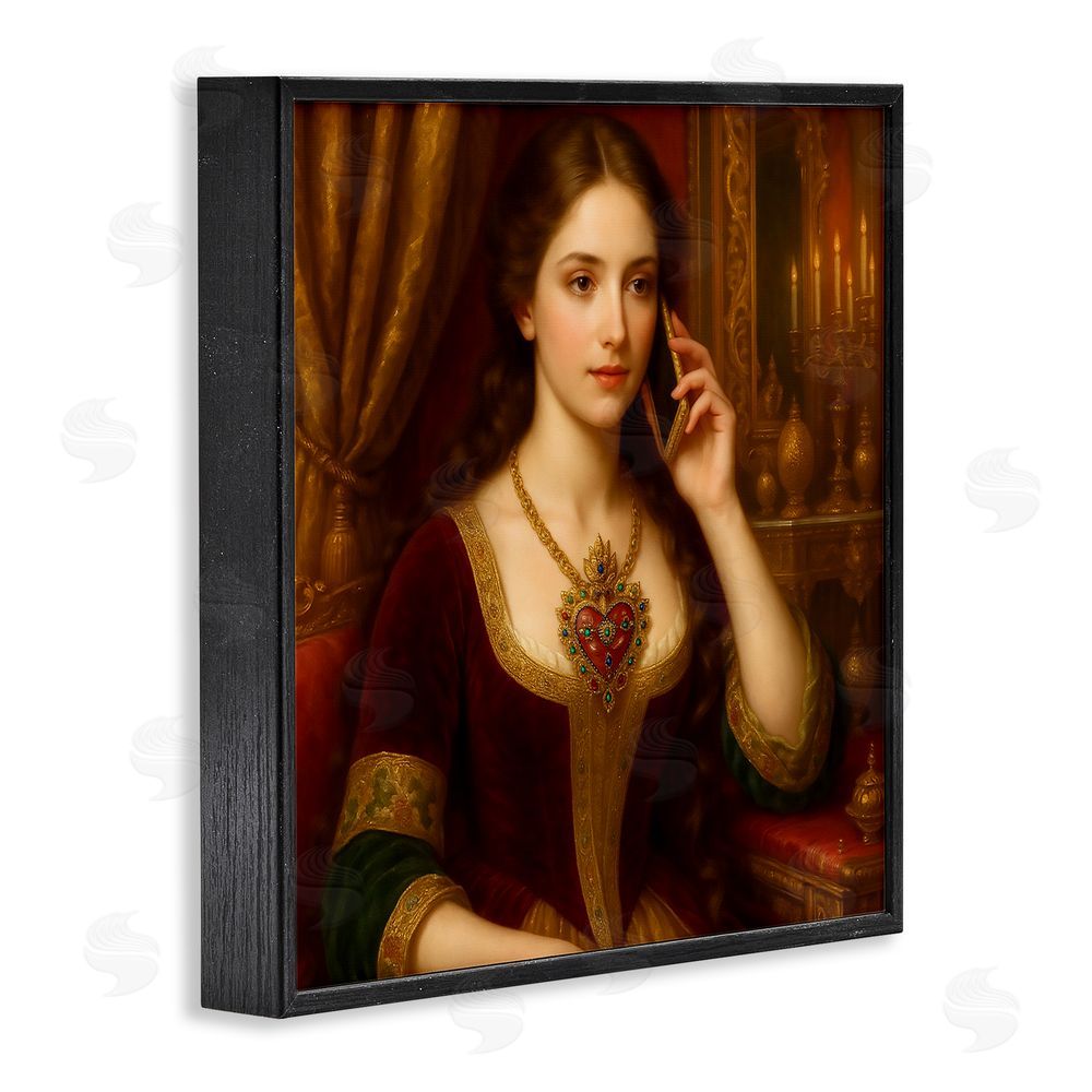 Grotto Studios Rococo Woman with Cell Phone Black Framed Giclee Wall Art Print