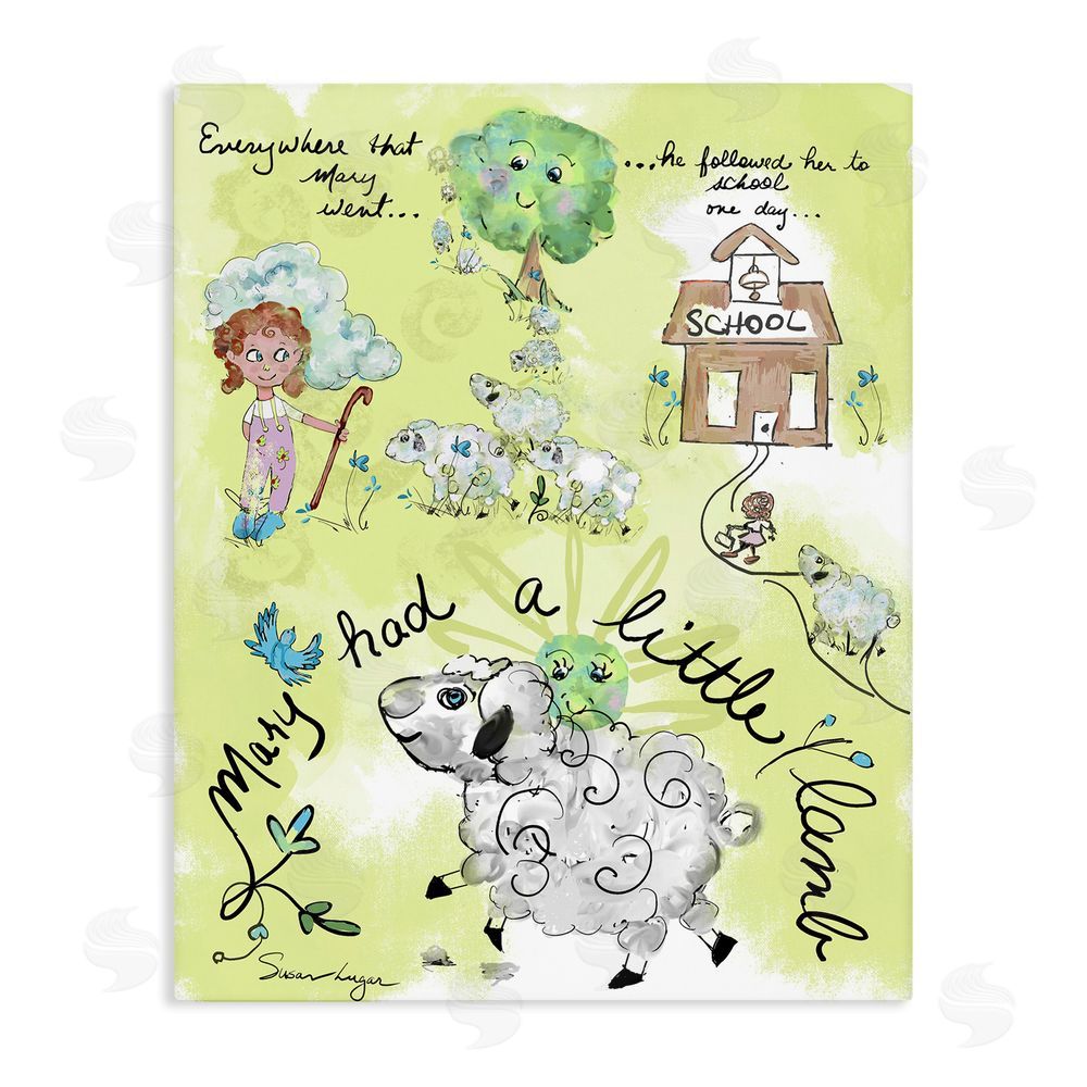 Susan Lugar Little Lamb Nursery Rhyme Stretched Canvas Wall Art