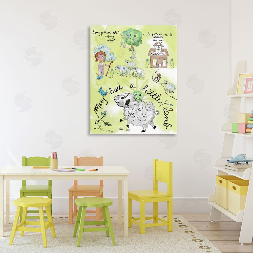 Susan Lugar Little Lamb Nursery Rhyme Stretched Canvas Wall Art in Room