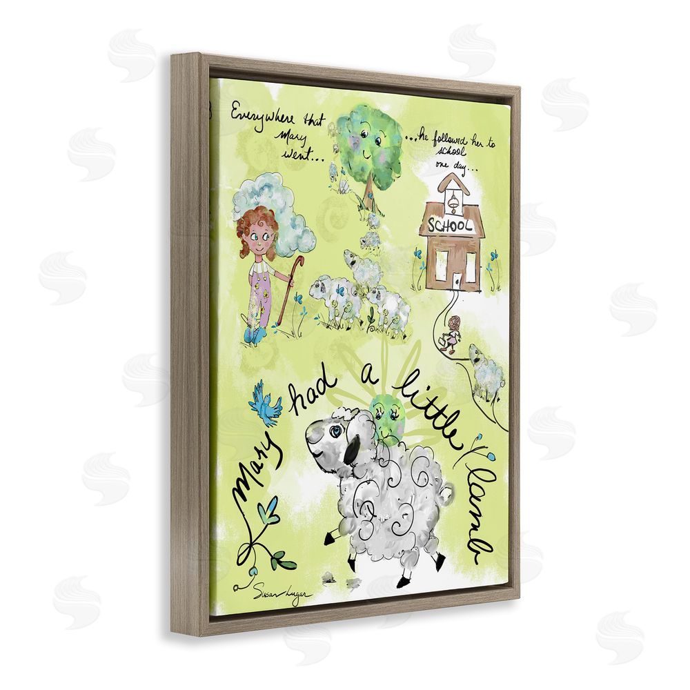 Susan Lugar Little Lamb Nursery Rhyme Brown Floating Frame Canvas Wall Art Print