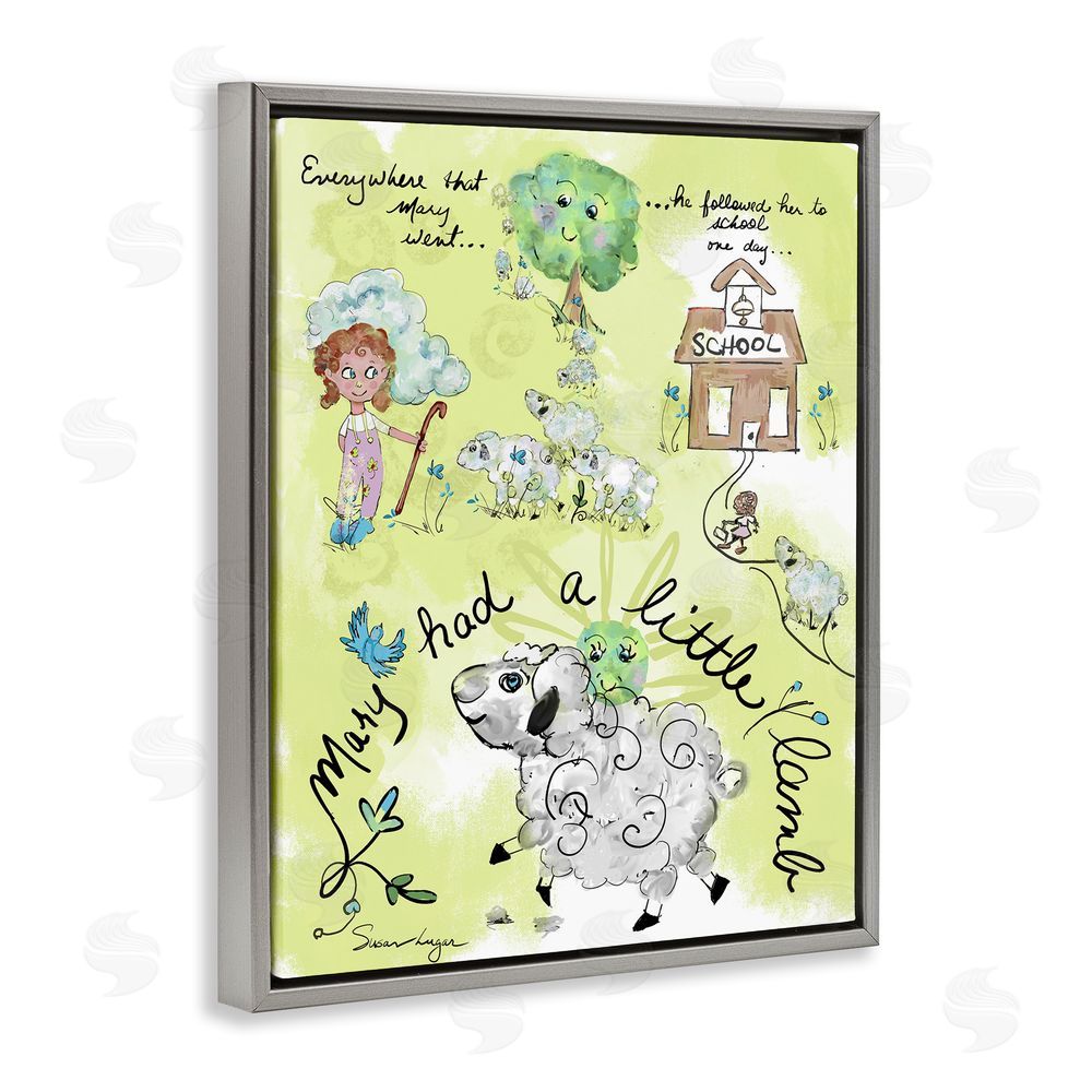 Susan Lugar Little Lamb Nursery Rhyme Gray Floating Frame Canvas Wall Art Print