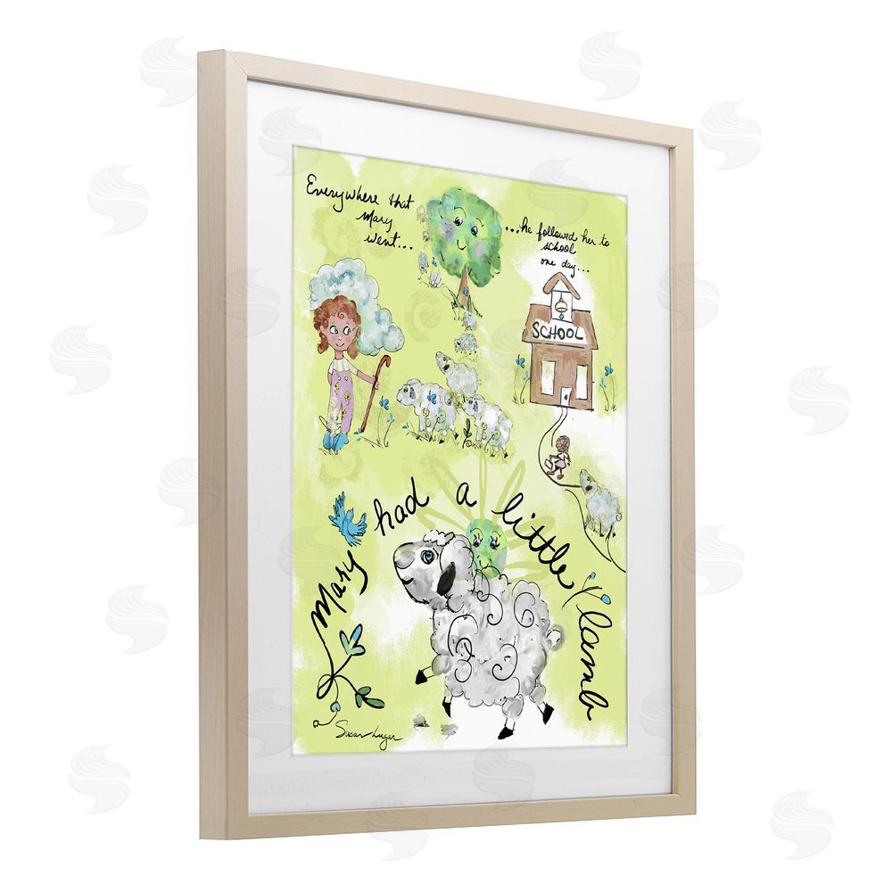 Susan Lugar Little Lamb Nursery Rhyme Birch Framed Print Under Glass Wall Art