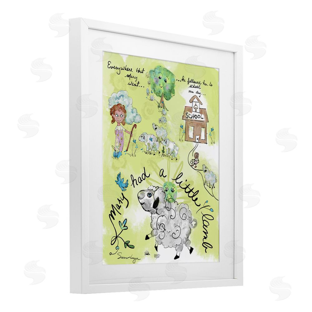 Susan Lugar Little Lamb Nursery Rhyme White Framed Print Under Glass Wall Art