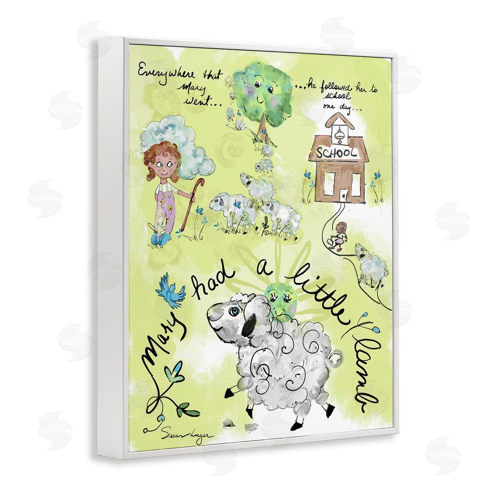Susan Lugar Little Lamb Nursery Rhyme White Framed Giclee Wall Art Print