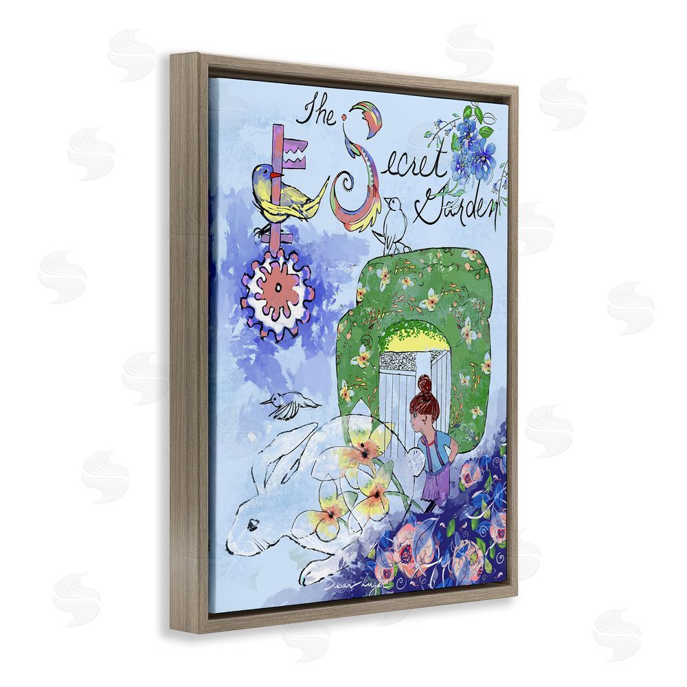Susan Lugar Secret Garden Folk Illustration Brown Floating Frame Canvas Wall Art Print