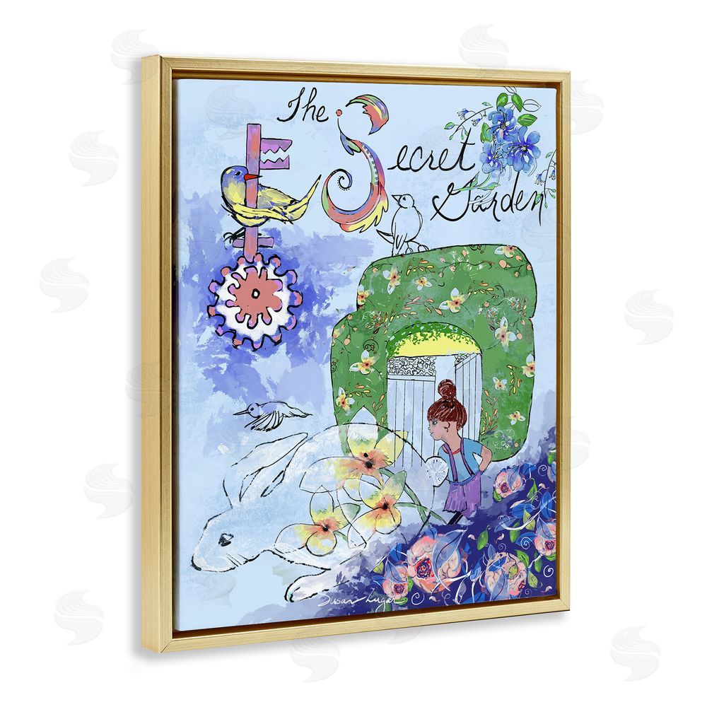 Susan Lugar Secret Garden Folk Illustration Gold Floating Frame Canvas Wall Art Print