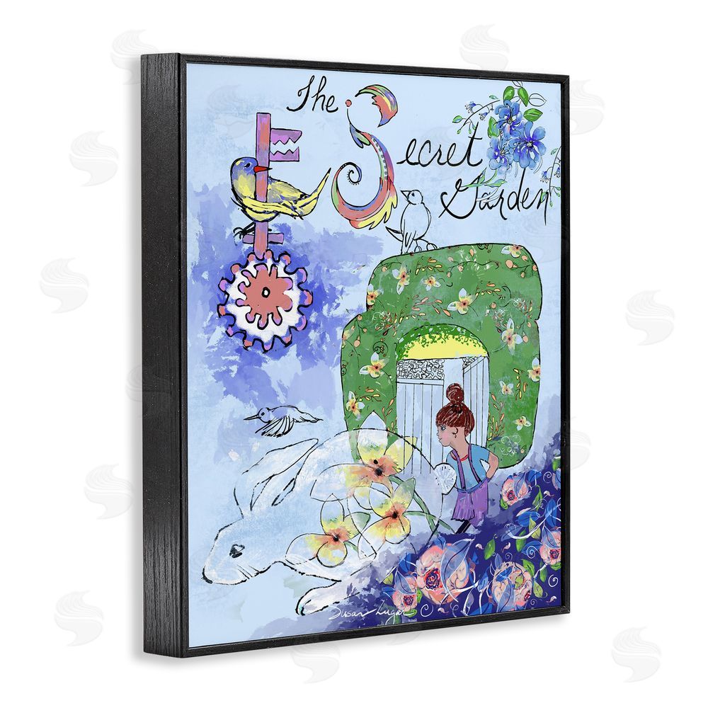 Susan Lugar Secret Garden Folk Illustration Black Framed Giclee Wall Art Print