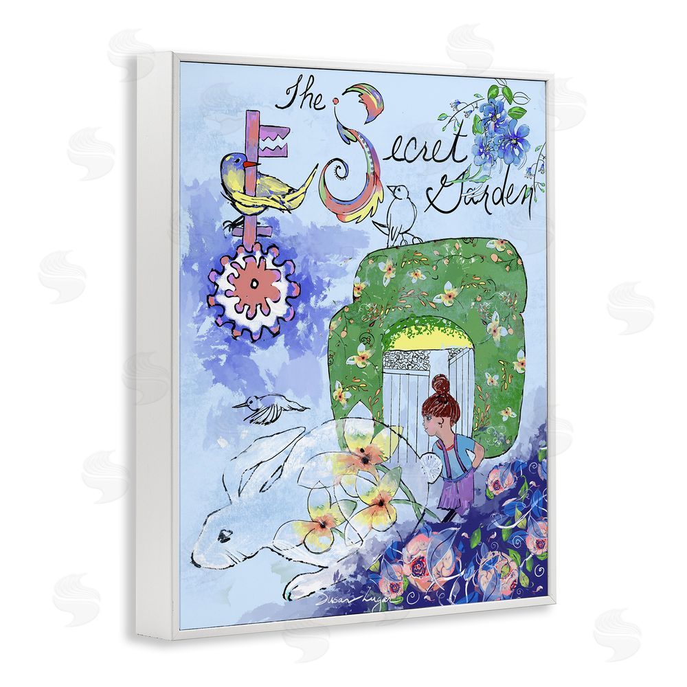 Susan Lugar Secret Garden Folk Illustration White Framed Giclee Wall Art Print