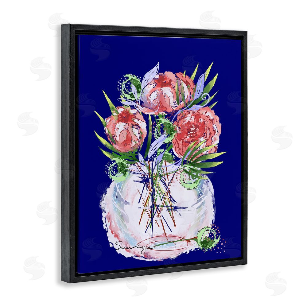 Susan Lugar Florals In Milk Glass Black Floating Frame Canvas Wall Art Print