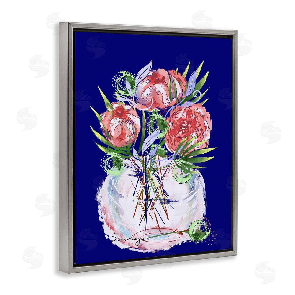 Susan Lugar Florals In Milk Glass Gray Floating Frame Canvas Wall Art Print
