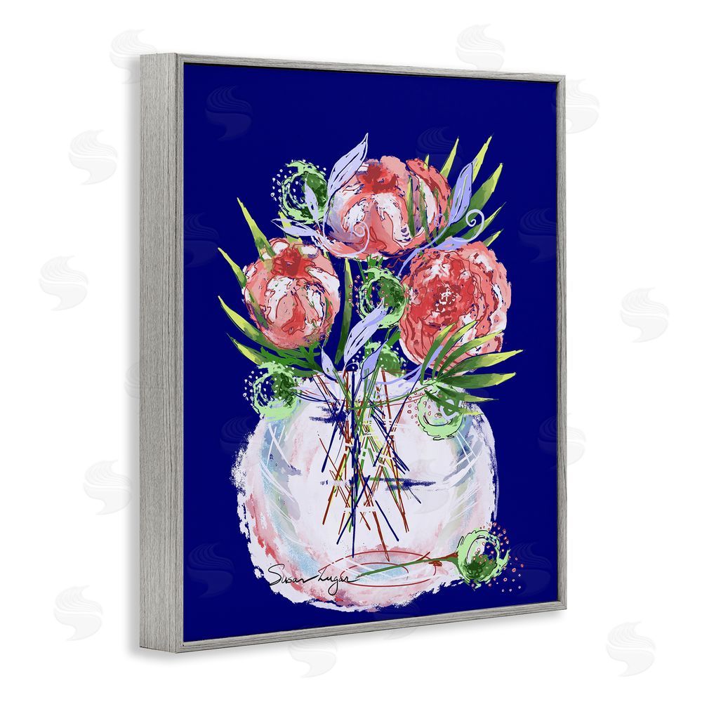 Susan Lugar Florals In Milk Glass Gray Framed Giclee Wall Art Print