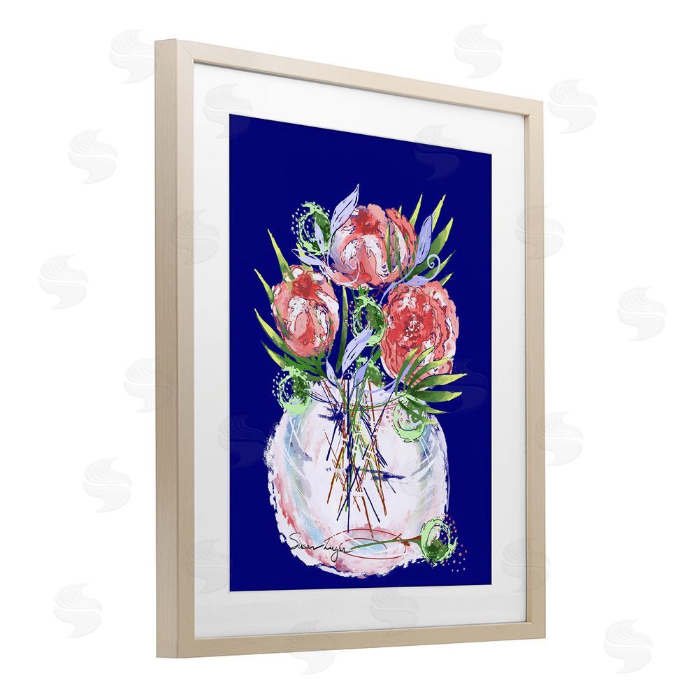 Susan Lugar Florals In Milk Glass Birch Framed Print Under Glass Wall Art