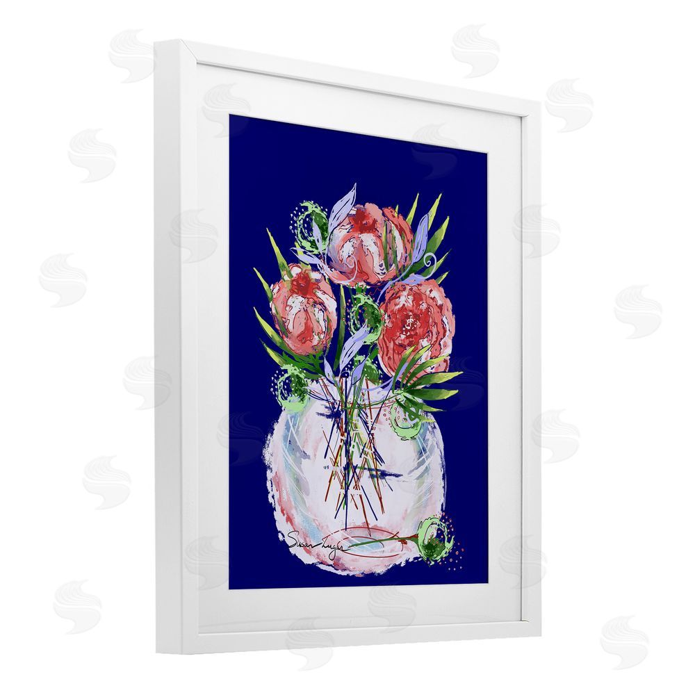 Susan Lugar Florals In Milk Glass White Framed Print Under Glass Wall Art