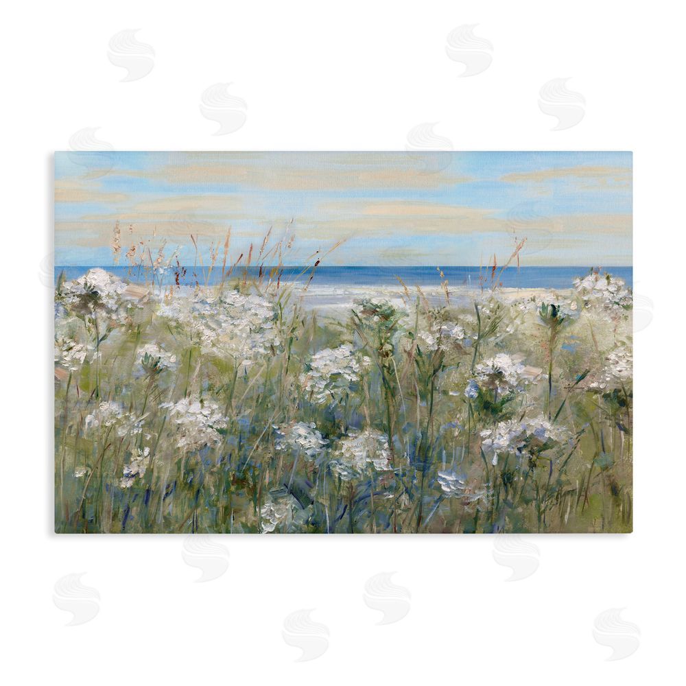 Sally Swatland Impressionist Seaside Meadow Stretched Canvas Wall Art Print
