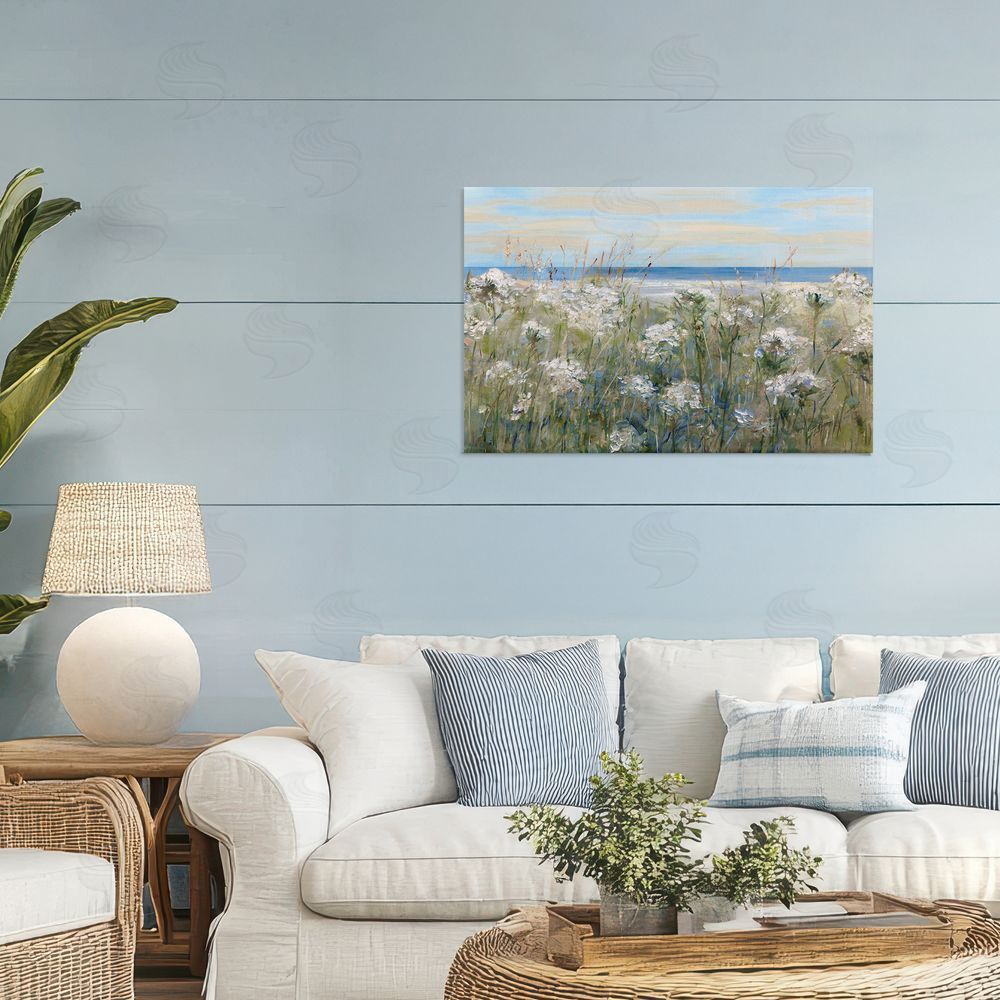 Sally Swatland Impressionist Seaside Meadow Stretched Canvas Wall Art in Room