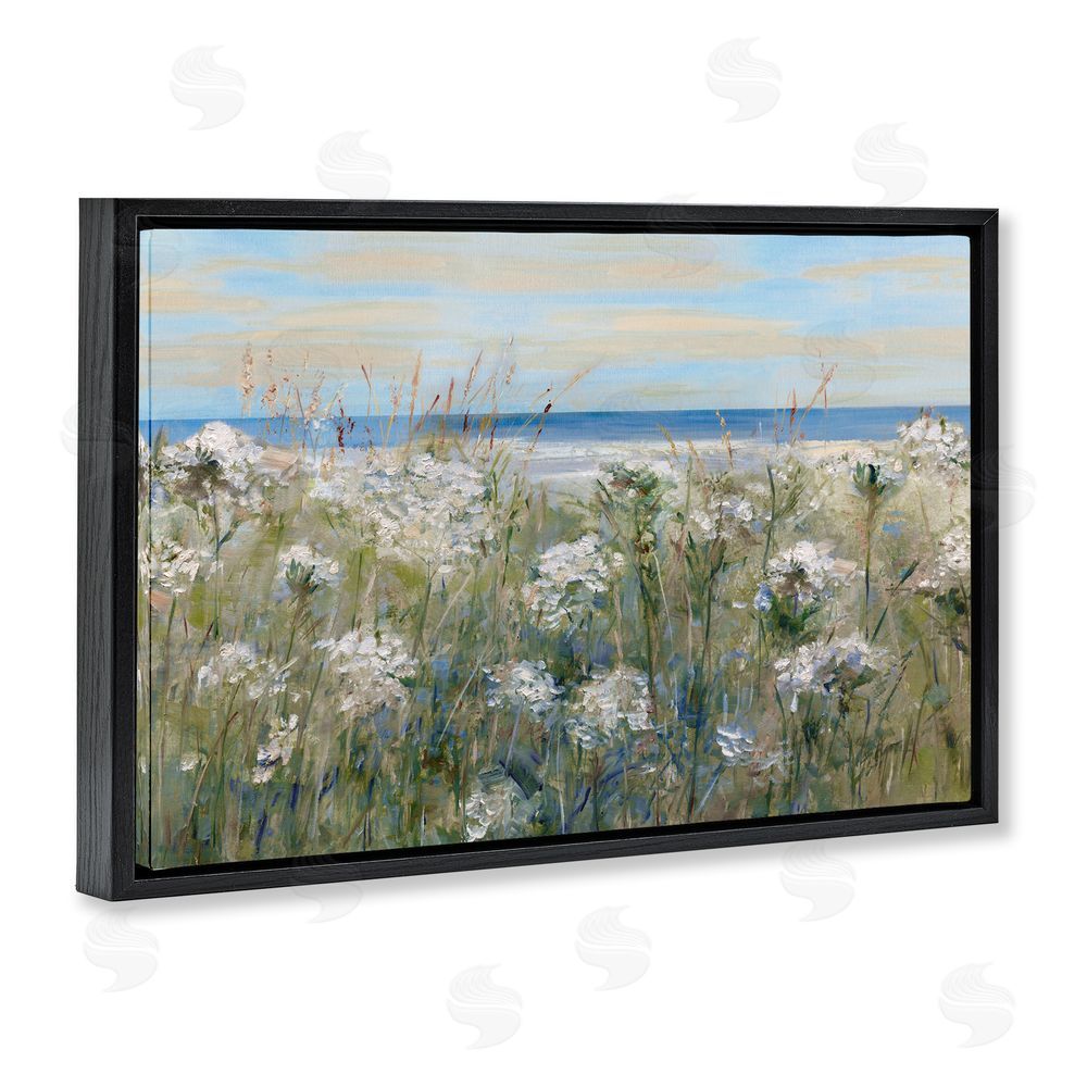 Sally Swatland Impressionist Seaside Meadow Black Floating Frame Canvas Wall Art Print