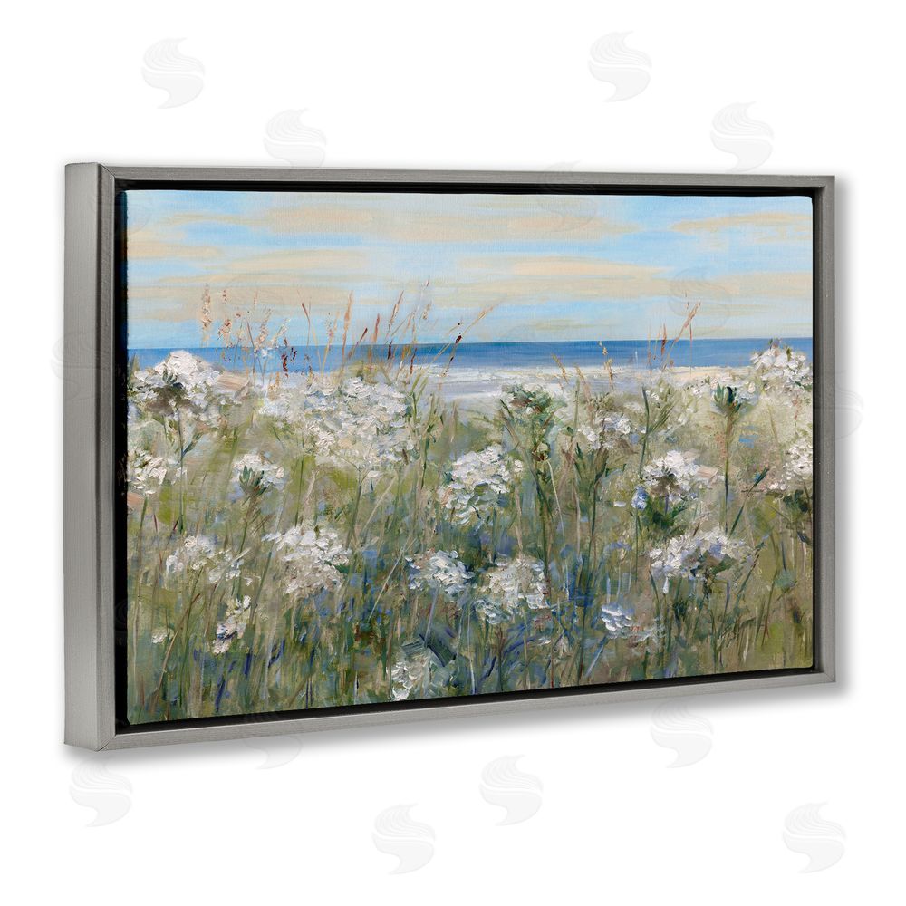 Sally Swatland Impressionist Seaside Meadow Gray Floating Frame Canvas Wall Art Print
