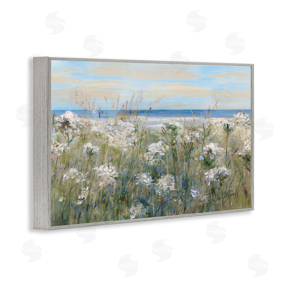 Sally Swatland Impressionist Seaside Meadow Gray Framed Giclee Wall Art Print