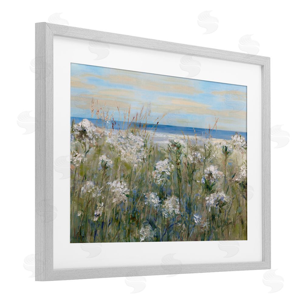 Sally Swatland Impressionist Seaside Meadow Gray Framed Print Under Glass Wall Art