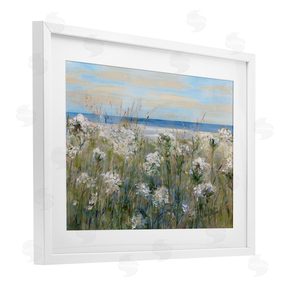 Sally Swatland Impressionist Seaside Meadow White Framed Print Under Glass Wall Art