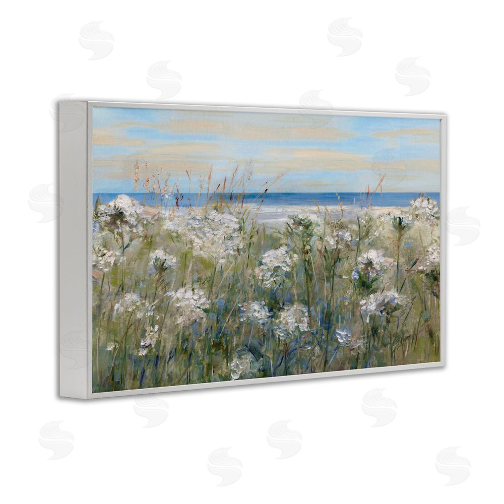 Sally Swatland Impressionist Seaside Meadow White Framed Giclee Wall Art Print