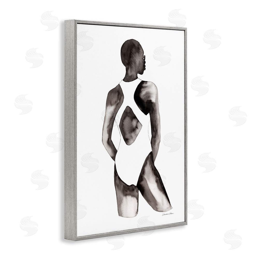 Simone Elum Beach Day Swimsuit Silhouette Gray Framed Giclee Wall Art Print