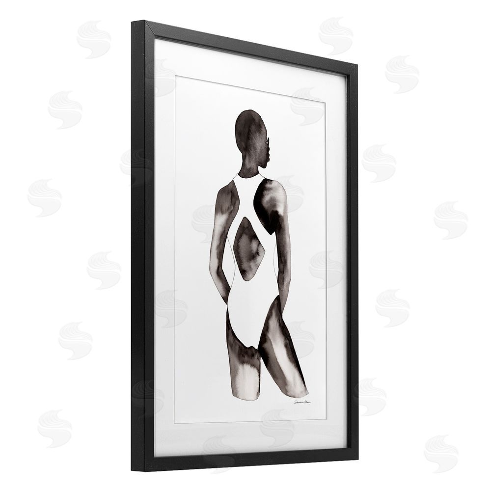 Simone Elum Beach Day Swimsuit Silhouette Black Framed Print Under Glass Wall Art