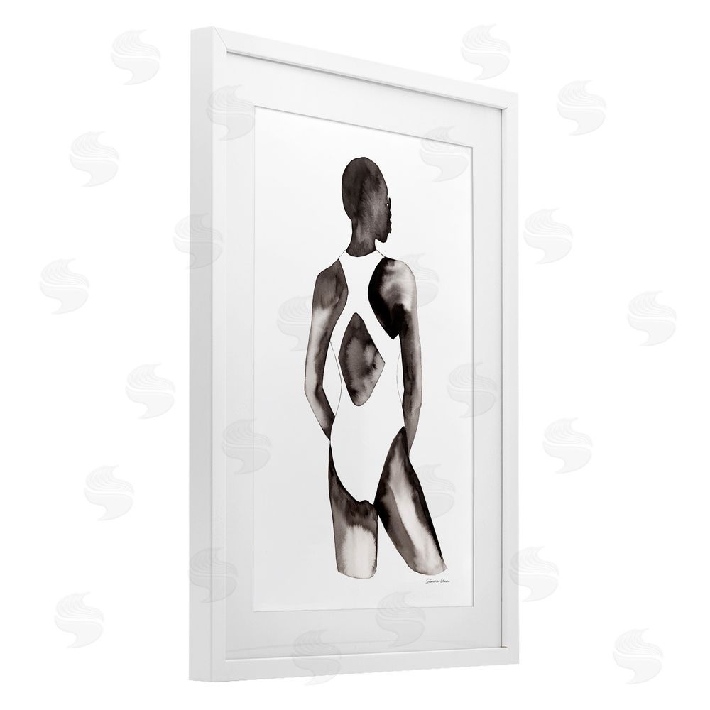 Simone Elum Beach Day Swimsuit Silhouette White Framed Print Under Glass Wall Art