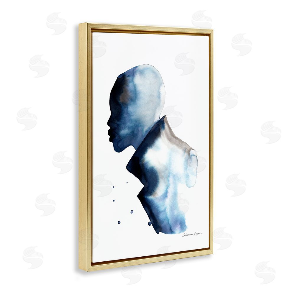 Simone Elum Feeling Blue Portrait Silhouette Gold Floating Frame Canvas Wall Art Print