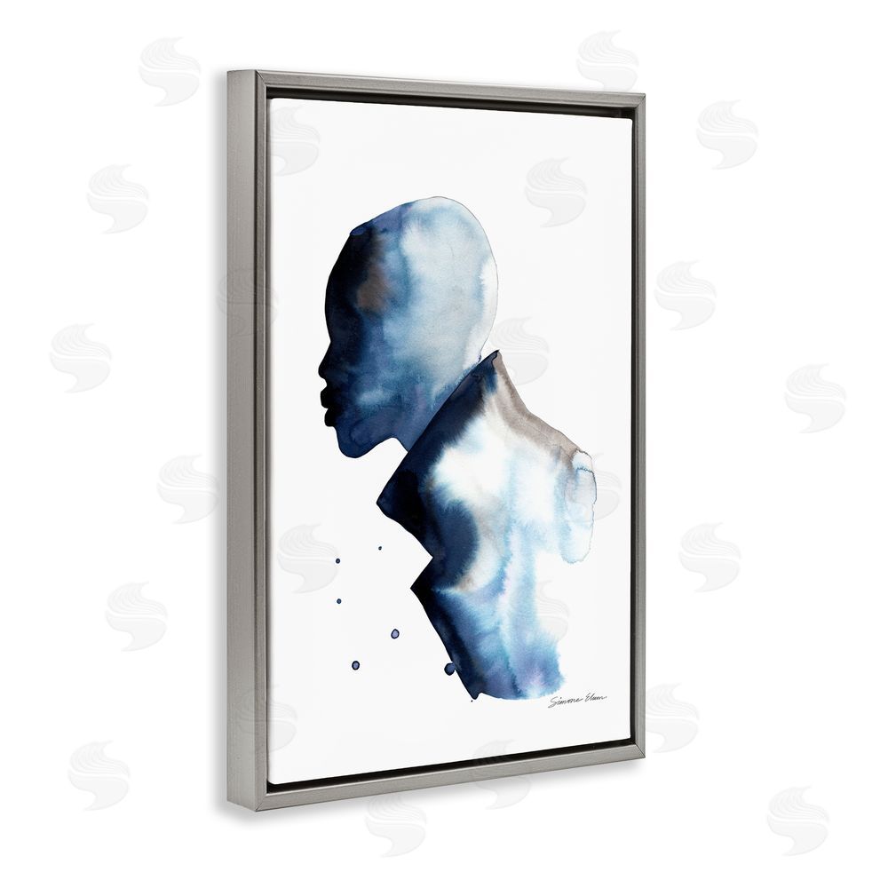 Simone Elum Feeling Blue Portrait Silhouette Gray Floating Frame Canvas Wall Art Print