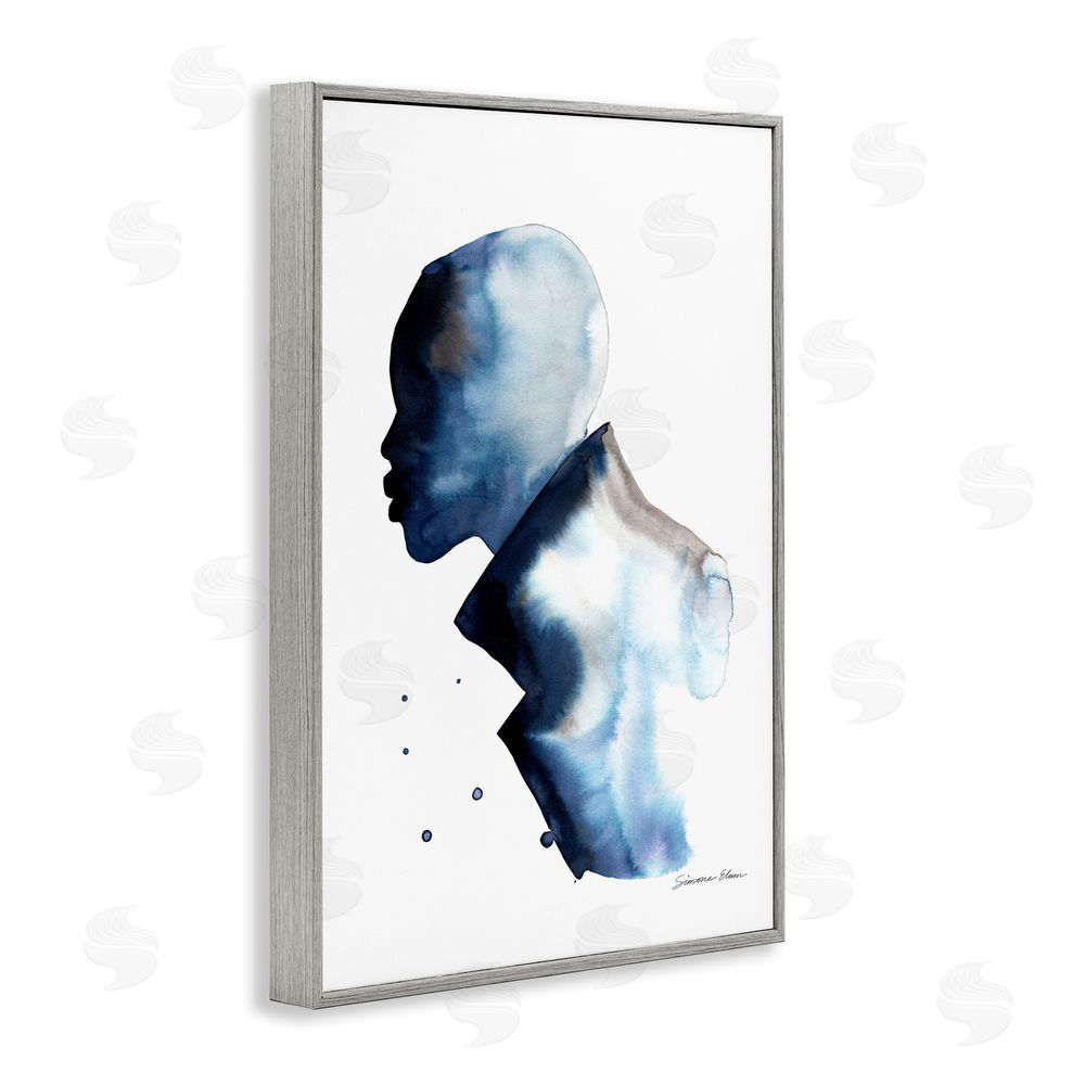 Simone Elum Feeling Blue Portrait Silhouette Gray Framed Giclee Wall Art Print