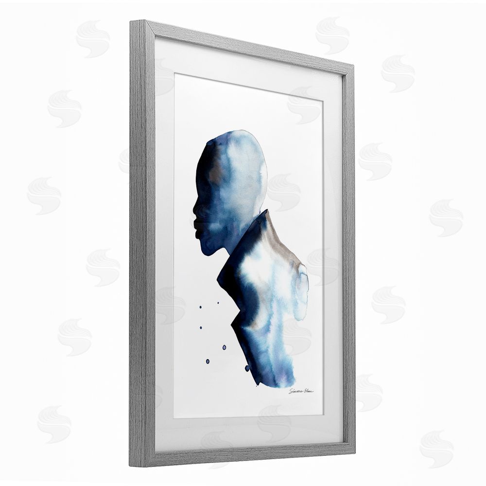 Simone Elum Feeling Blue Portrait Silhouette Gray Framed Print Under Glass Wall Art