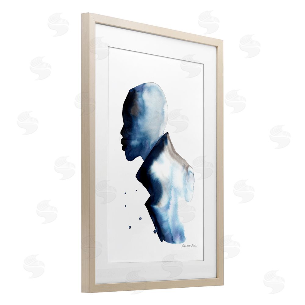 Simone Elum Feeling Blue Portrait Silhouette Birch Framed Print Under Glass Wall Art