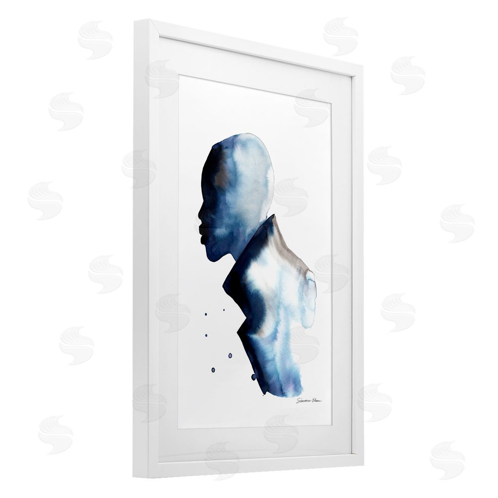 Simone Elum Feeling Blue Portrait Silhouette White Framed Print Under Glass Wall Art