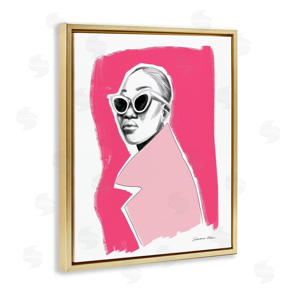 Simone Elum Pink Attitude Fashion Portrait Gold Floating Frame Canvas Wall Art Print