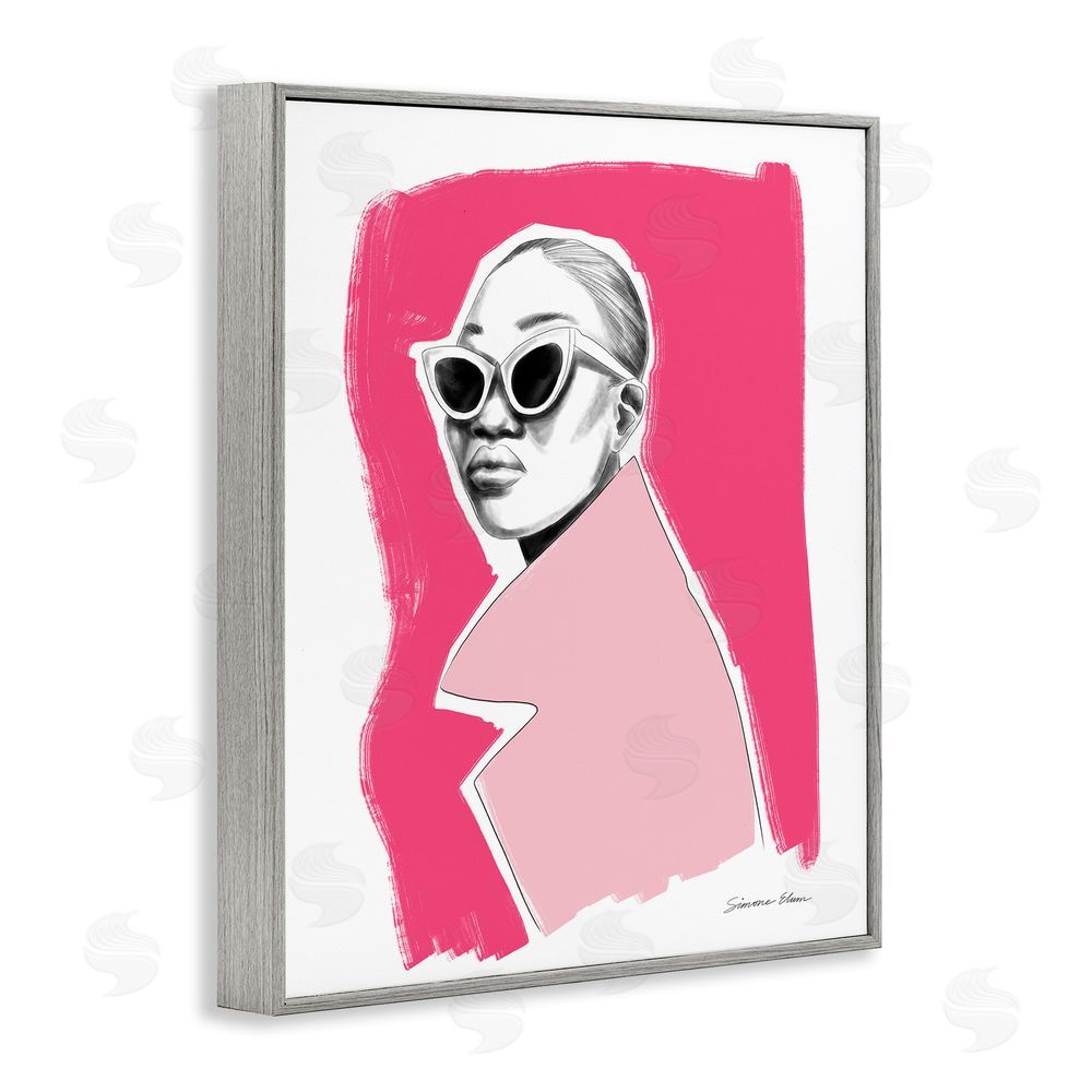Simone Elum Pink Attitude Fashion Portrait Gray Framed Giclee Wall Art Print