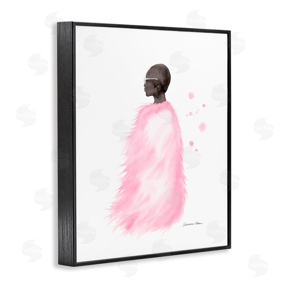 Simone Elum Pink Fur Coat Portrait Black Framed Giclee Wall Art Print