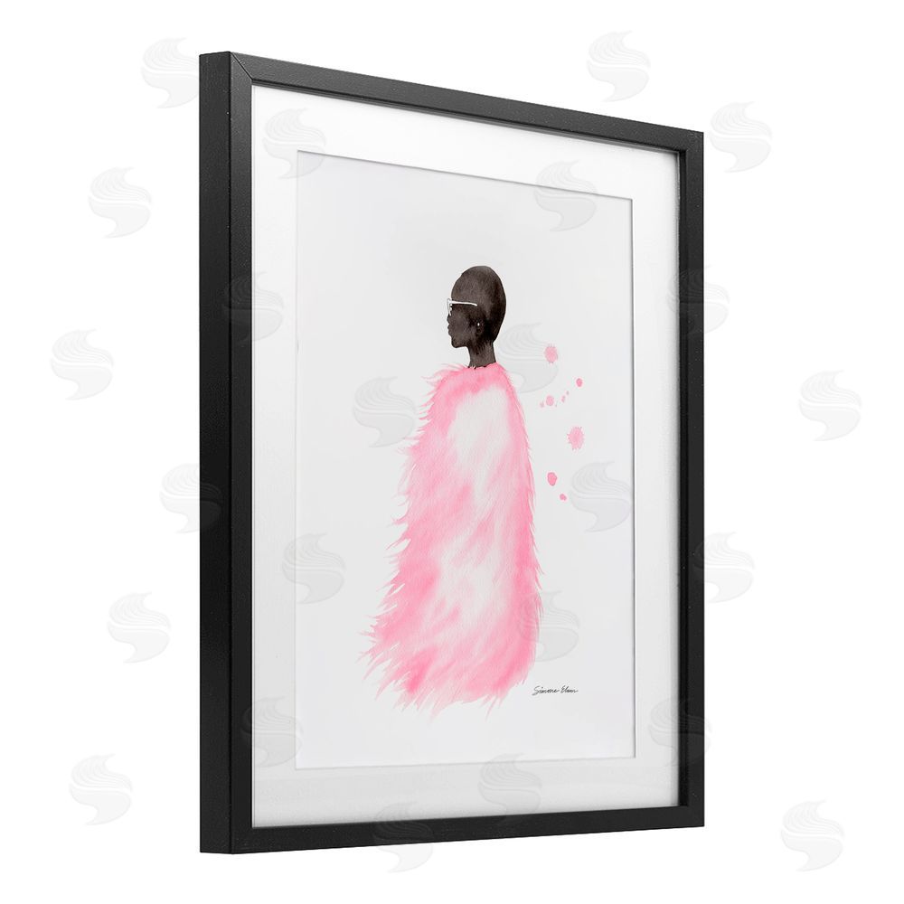 Simone Elum Pink Fur Coat Portrait Black Framed Print Under Glass Wall Art