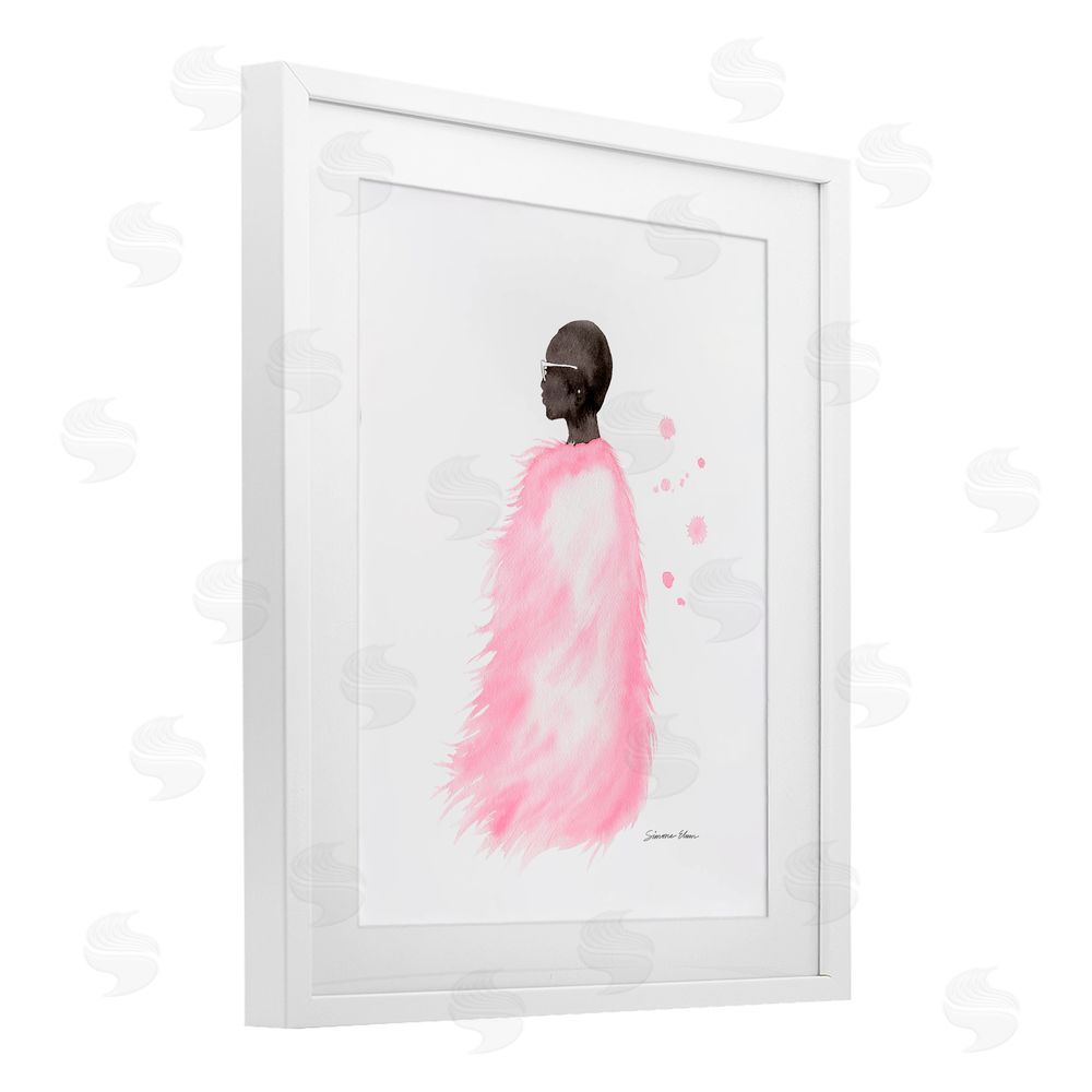 Simone Elum Pink Fur Coat Portrait White Framed Print Under Glass Wall Art