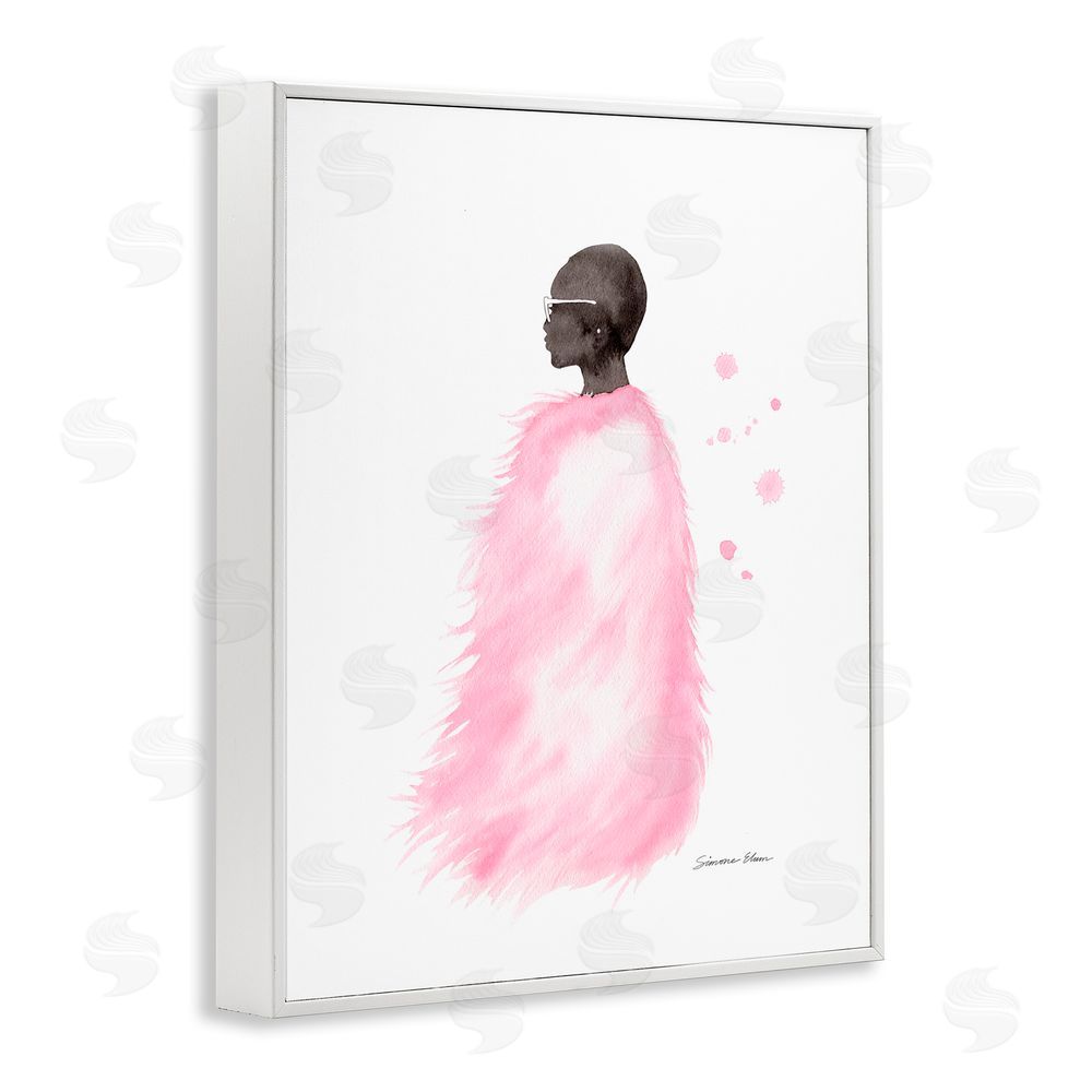 Simone Elum Pink Fur Coat Portrait White Framed Giclee Wall Art Print
