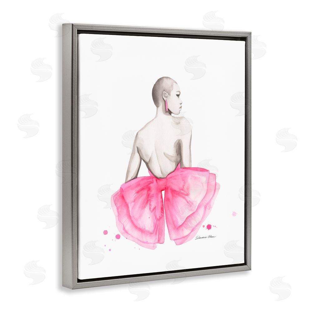 Simone Elum Pink Bow Portrait From Behind Gray Floating Frame Canvas Wall Art Print