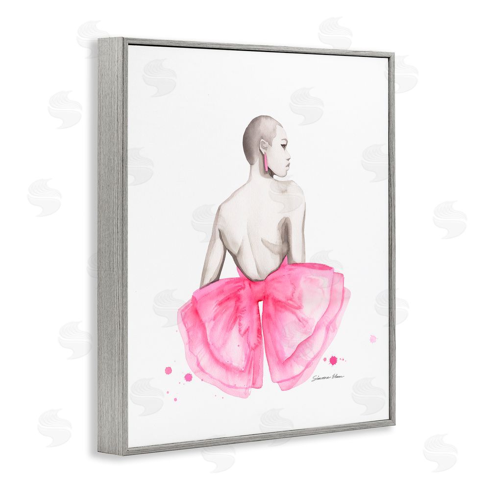 Simone Elum Pink Bow Portrait From Behind Gray Framed Giclee Wall Art Print