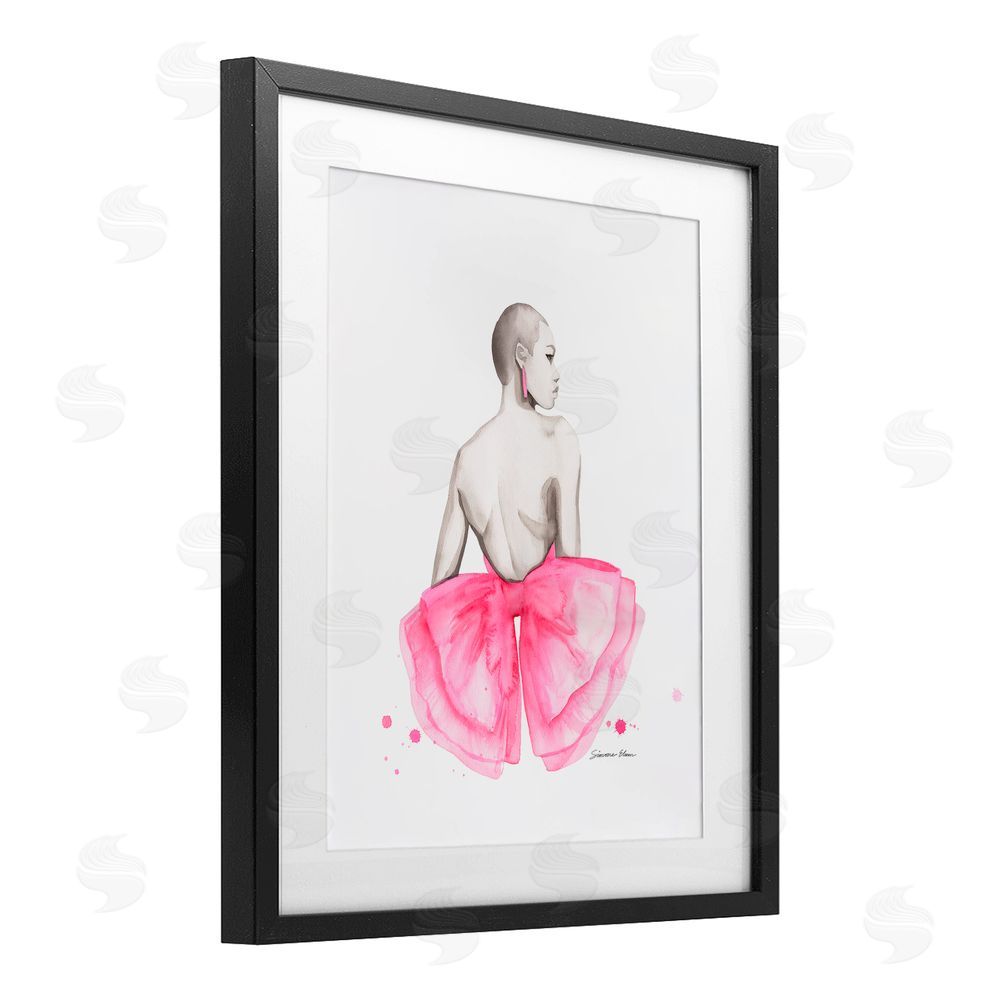 Simone Elum Pink Bow Portrait From Behind Black Framed Print Under Glass Wall Art