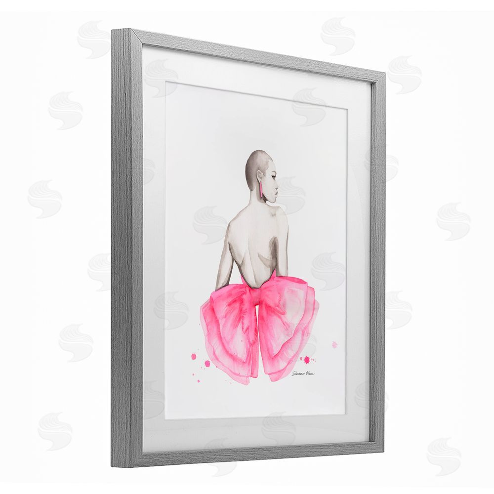 Simone Elum Pink Bow Portrait From Behind Gray Framed Print Under Glass Wall Art