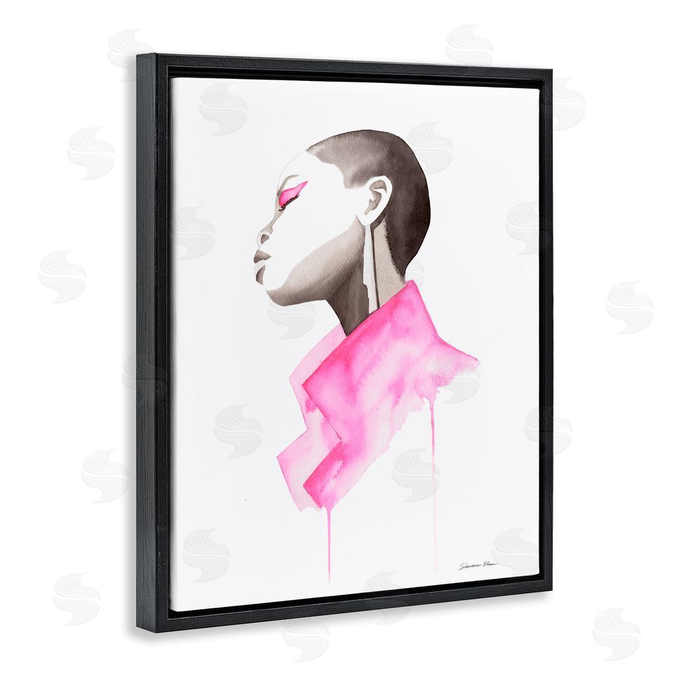Simone Elum Pink Jacket Elegance Portrait Black Floating Frame Canvas Wall Art Print