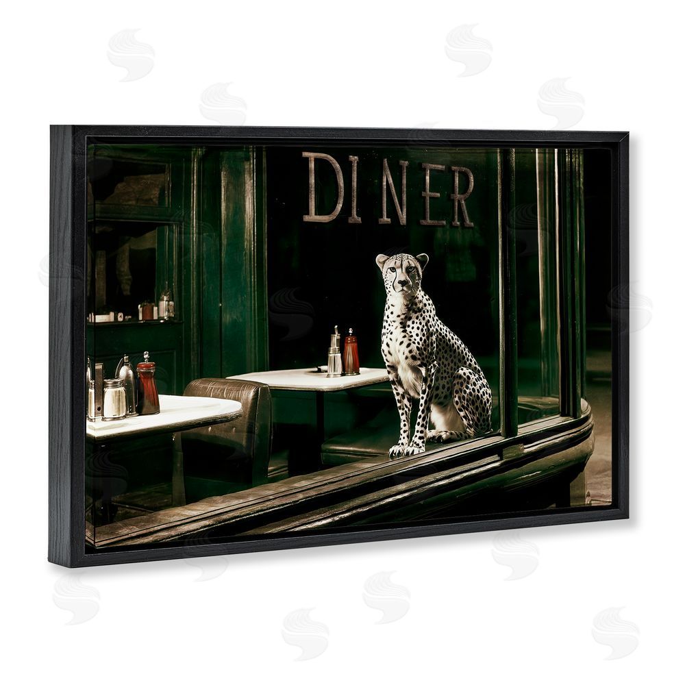 Annabelle Hall Diner Sentry Leopard Black Floating Frame Canvas Wall Art Print