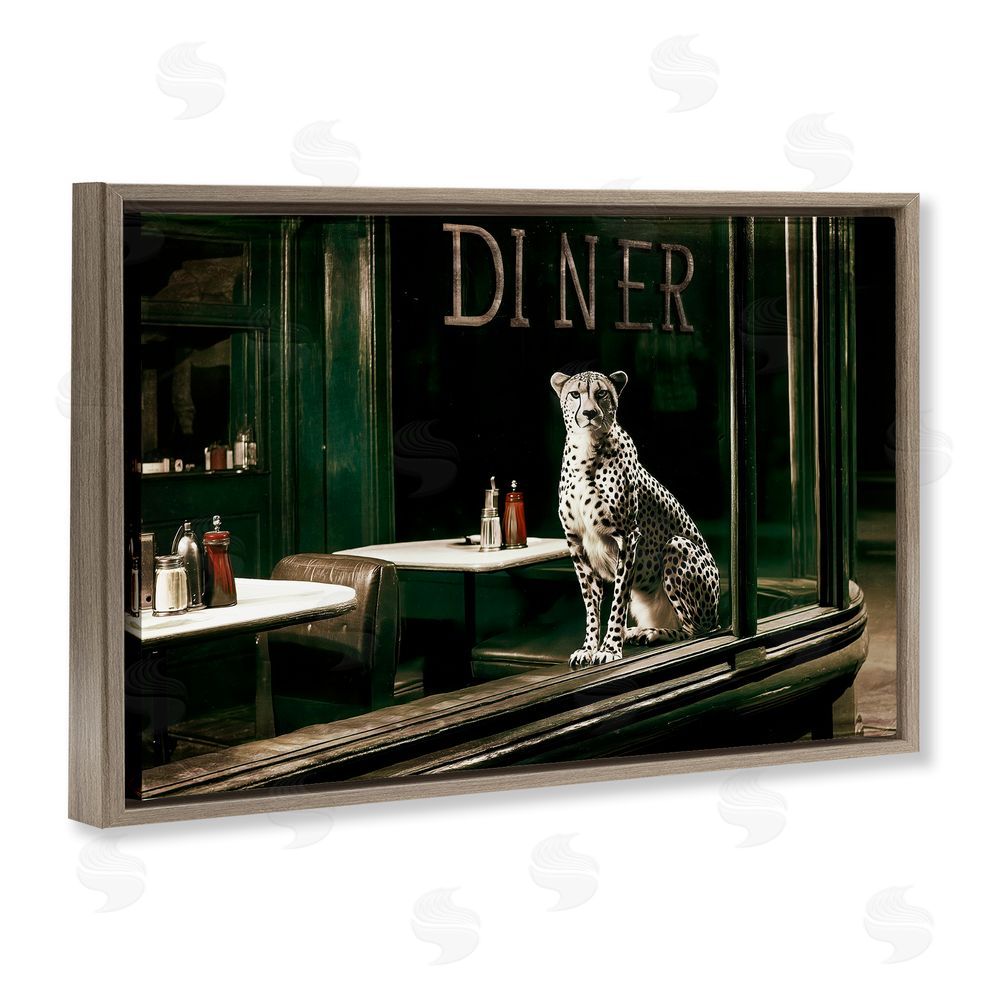 Annabelle Hall Diner Sentry Leopard Brown Floating Frame Canvas Wall Art Print