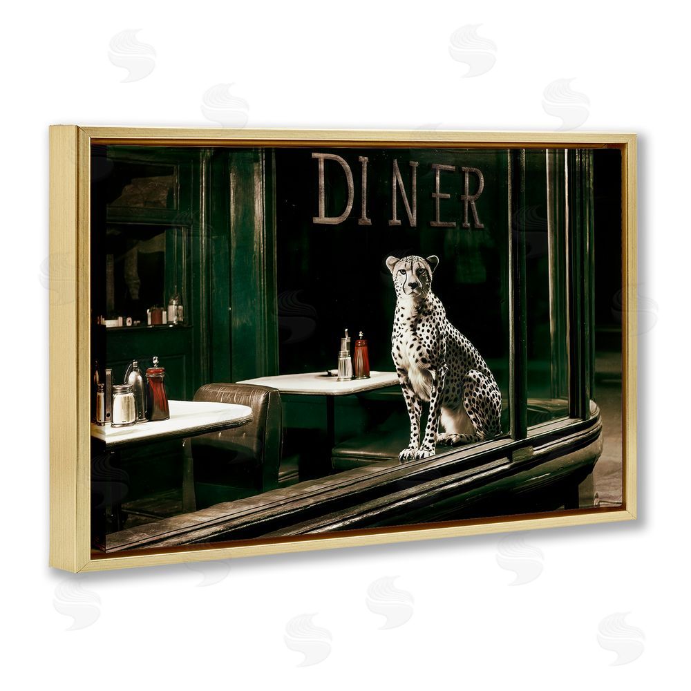 Annabelle Hall Diner Sentry Leopard Gold Floating Frame Canvas Wall Art Print