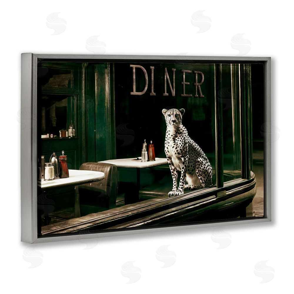 Annabelle Hall Diner Sentry Leopard Gray Floating Frame Canvas Wall Art Print