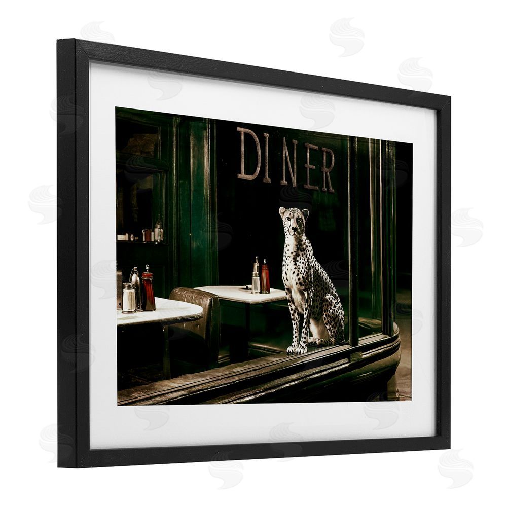 Annabelle Hall Diner Sentry Leopard Black Framed Print Under Glass Wall Art